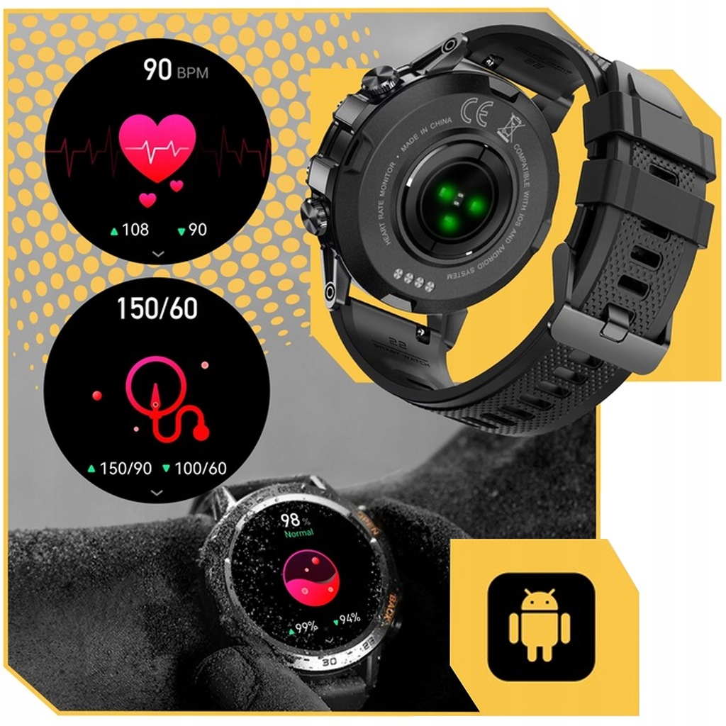 ZEGAREK SMARTWATCH SPORTOWY ROZMOWY MĘSKI DAMSKI POLSKIE MENU CZARNY SPORT Materiał koperty inny metal